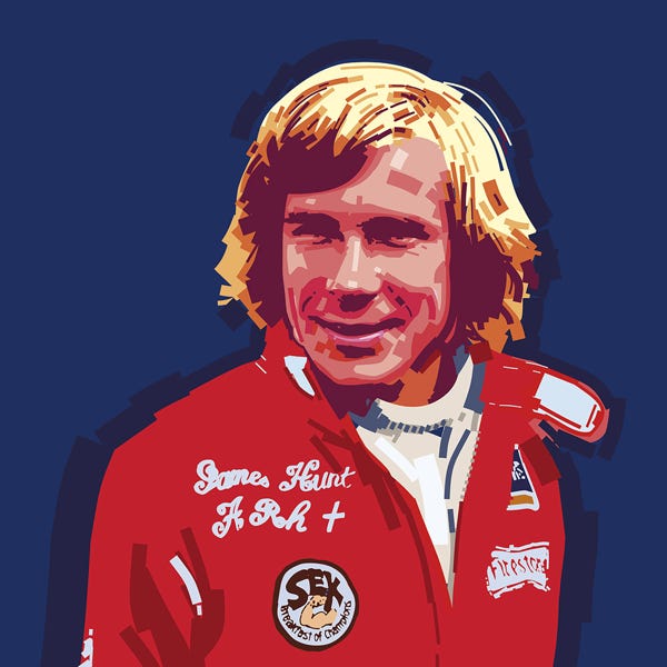 James Hunt:) bold and striking flat colour artwork by Nick Oliver