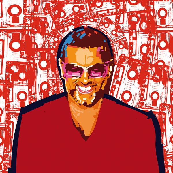 George Michael:) bold and striking flat colour artwork by Nick Oliver