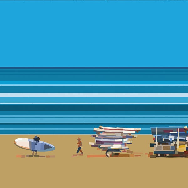 Surf School:) bold and striking flat colour artwork by Nick Oliver