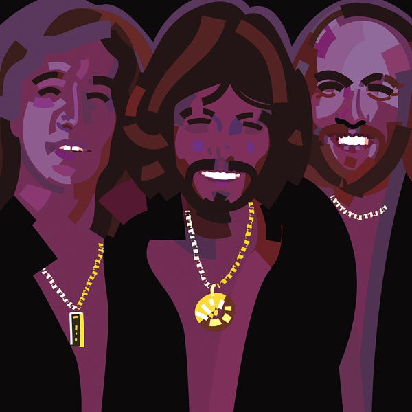 Bee Gees:) bold and striking flat colour artwork by Nick Oliver