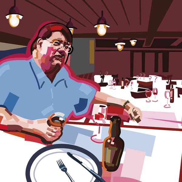 Charles Campion Food Critic:) bold and striking flat colour artwork by Nick Oliver