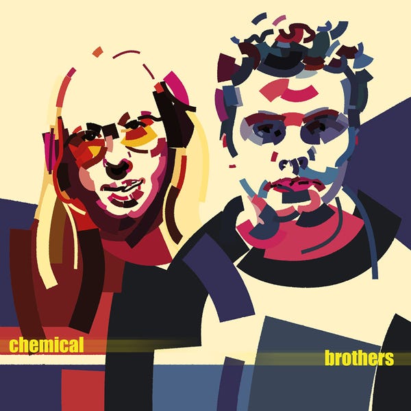 Chemical Brothers:) bold and striking flat colour artwork by Nick Oliver