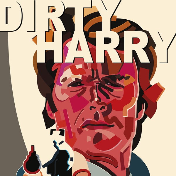 Clint Eastwood Dirty Harry:) bold and striking flat colour artwork by Nick Oliver