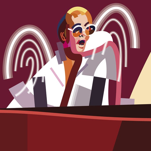 Elton John:) bold and striking flat colour artwork by Nick Oliver
