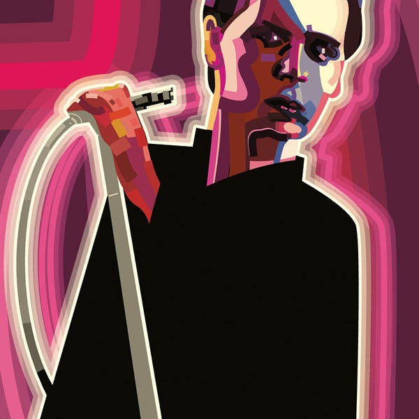 Gary Numan:) bold and striking flat colour artwork by Nick Oliver