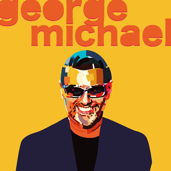 George Michael:) bold and striking flat colour artwork by Nick Oliver