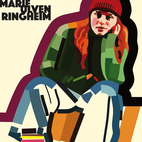Girl in Red Marie Ulven Ringheim:) bold and striking flat colour artwork by Nick Oliver