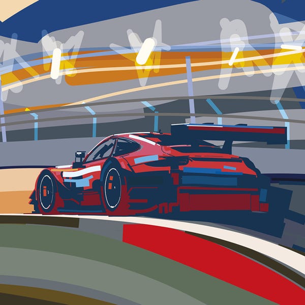 Porsche racing:) bold and striking flat colour artwork by Nick Oliver