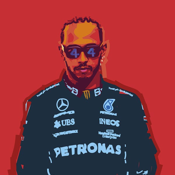 Lewis Hamilton:) bold and striking flat colour artwork by Nick Oliver