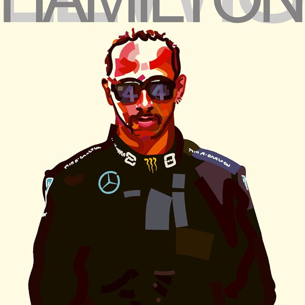 Lewis Hamilton:) bold and striking flat colour artwork by Nick Oliver