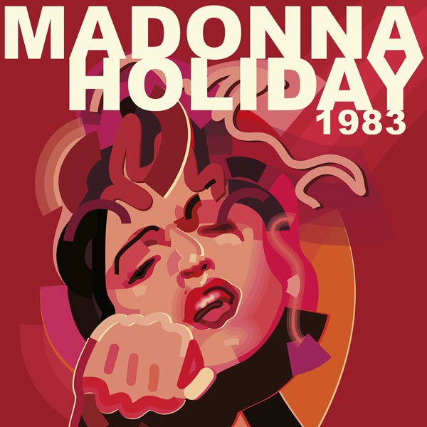 Madonna Holiday 1983:) bold and striking flat colour artwork by Nick Oliver
