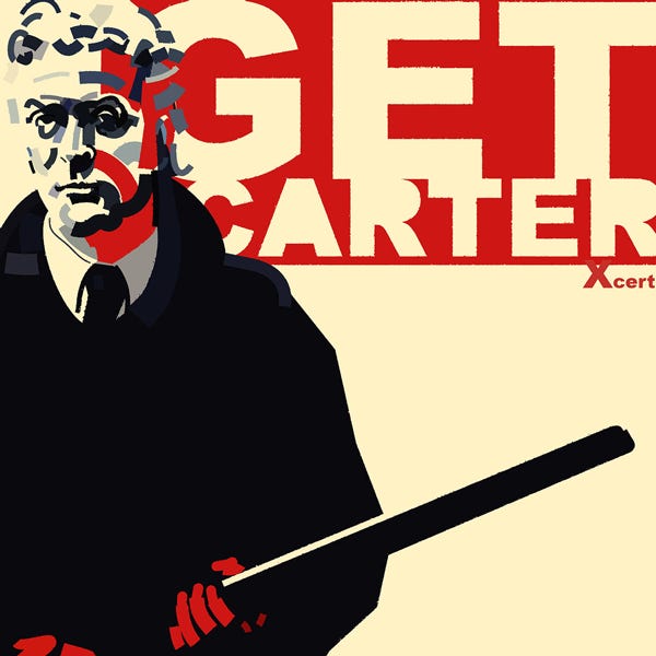 Michael Caine Get Carter 1971:) bold and striking flat colour artwork by Nick Oliver