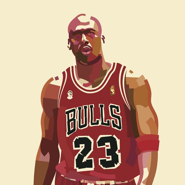 Michael Jordan:) bold and striking flat colour artwork by Nick Oliver