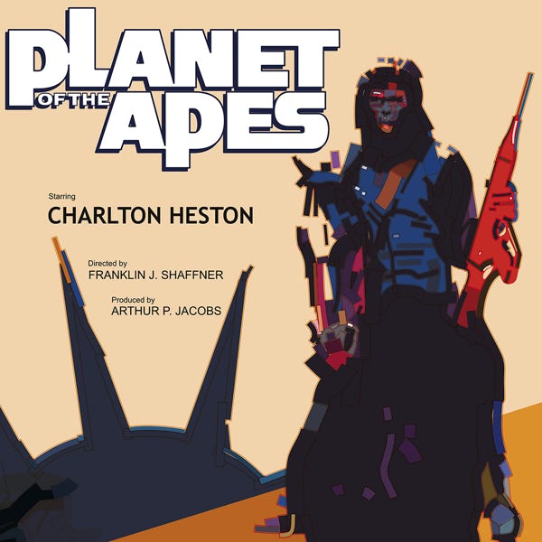 Planet of the Apes 1968:) bold and striking flat colour artwork by Nick Oliver