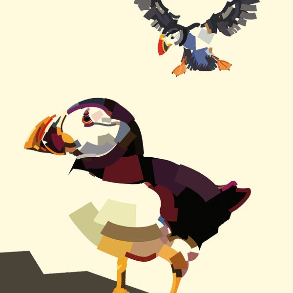 Puffin:) bold and striking flat colour artwork by Nick Oliver
