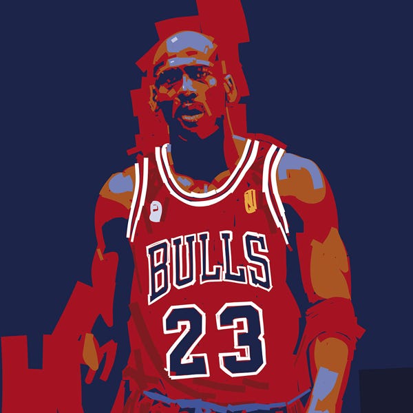 Michael Jordan:) bold and striking flat colour artwork by Nick Oliver